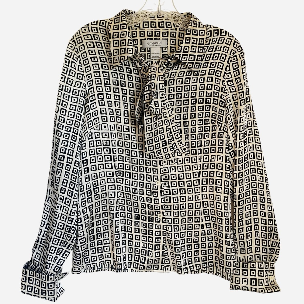 Vintage Emmanuel Ungaro Silk Blouse L Tie Abstract Geometrical Classic Office